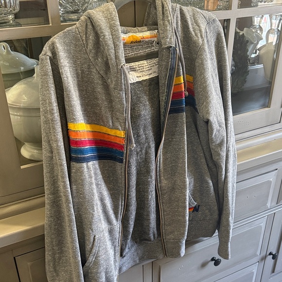 Aviator Nation, Gray Zip-Up Hoodie with Striped Detail - Picture 6 of 6
